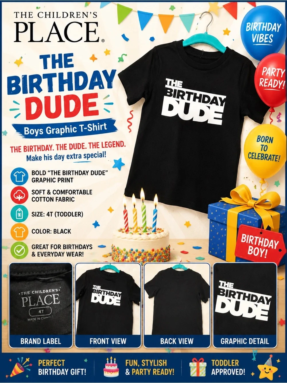 The Children's Place Black Boys 
